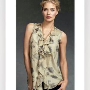 CAbi - Silk Ruffle Floral Sleeveless Blouse - size S